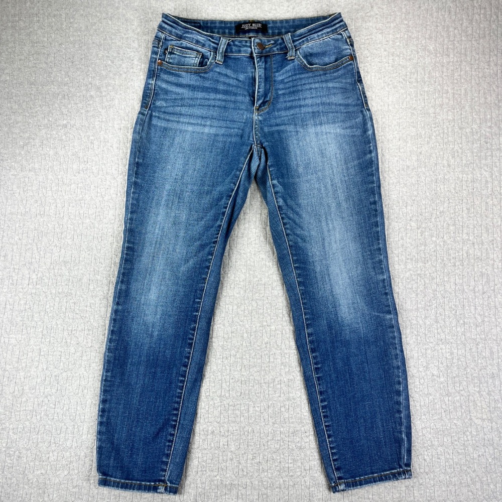 Judy‎ Blue Jeans Womens 30/29x26 Blue Medium Wash Stretch  distressed whiskered